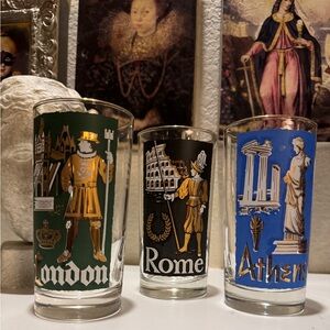 Libbey  "Cities of the World" highball‎ glasses London, Rome, Athens